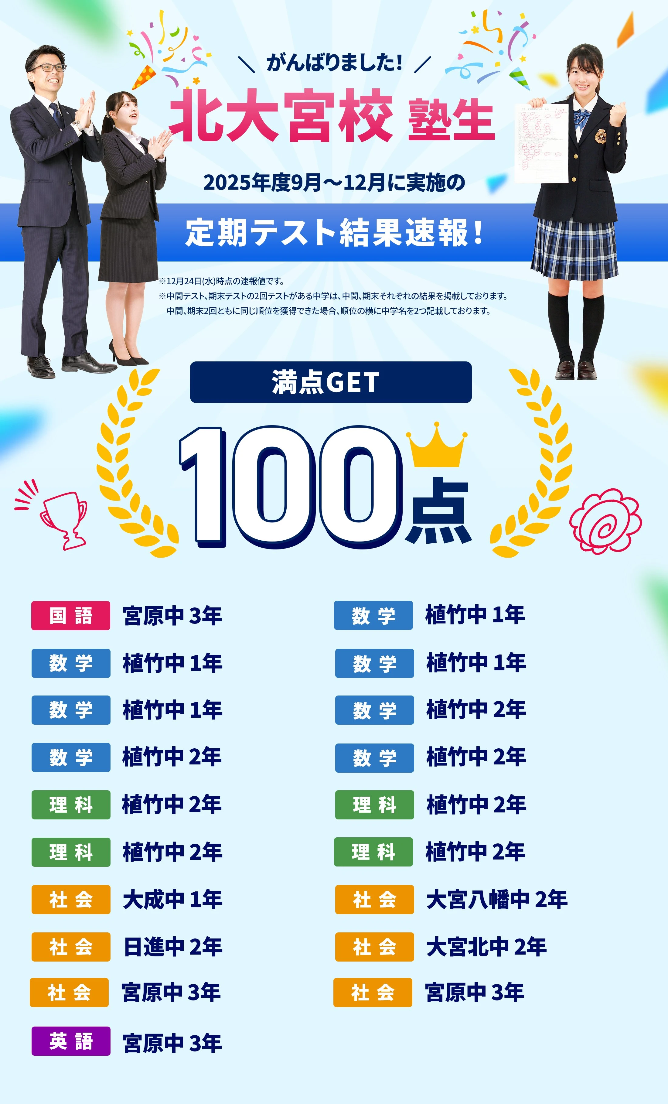 北大宮校 定期テスト結果速報バナー