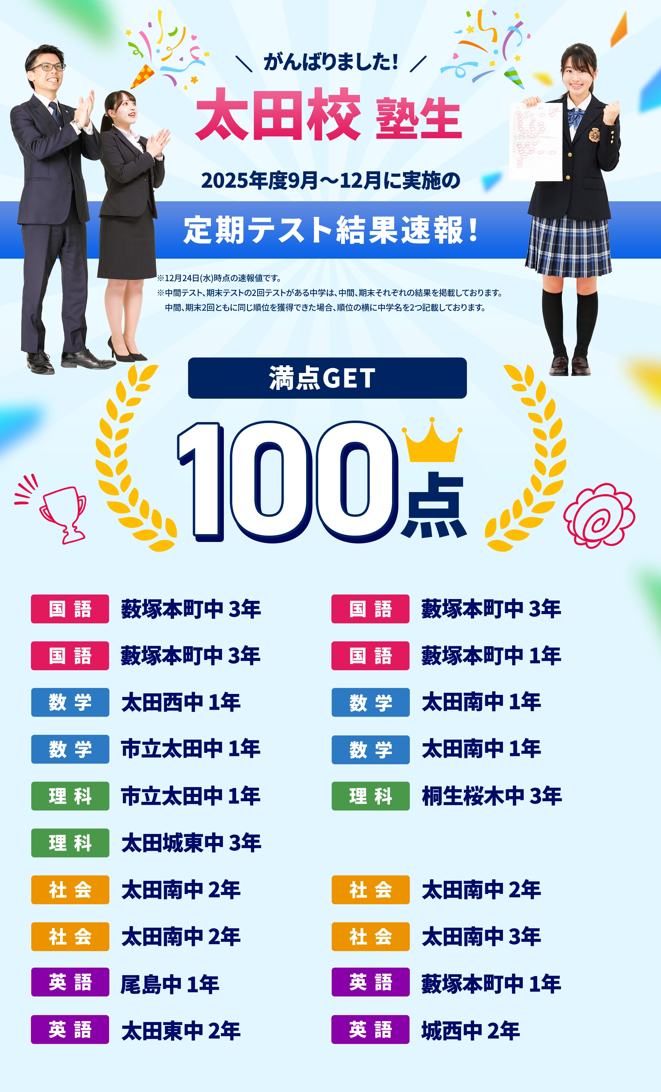太田校 定期テスト結果速報バナー