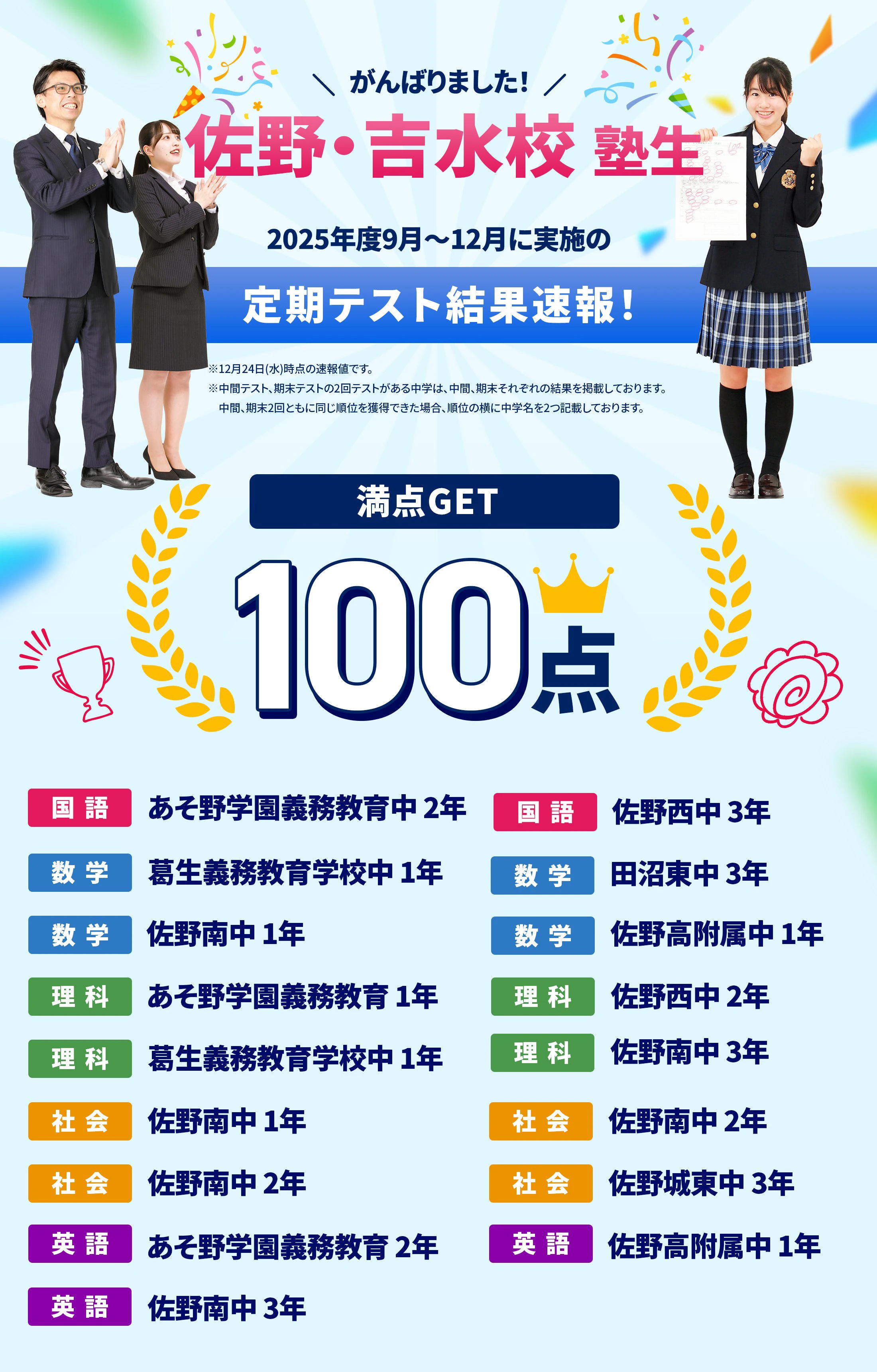 佐野校 定期テスト結果速報バナー