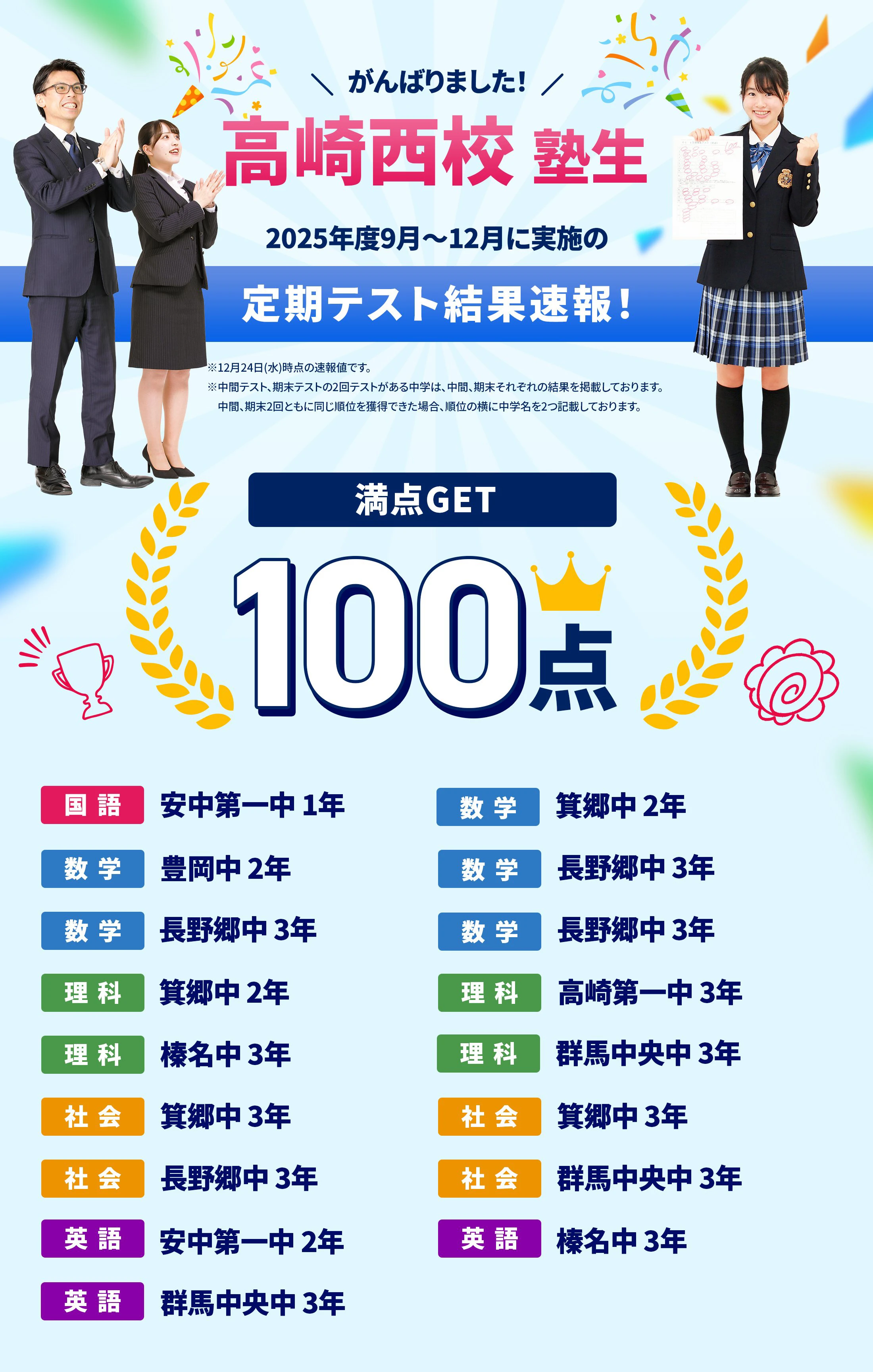 高崎西校 定期テスト結果速報バナー