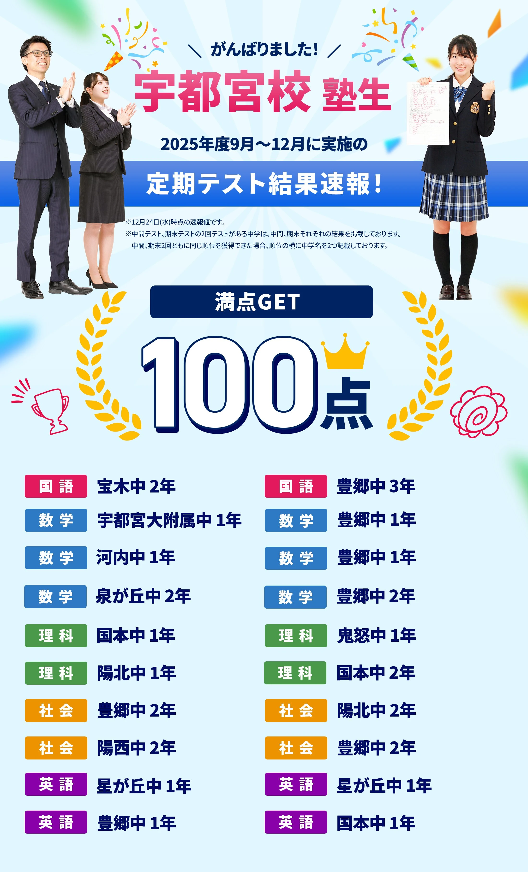 宇都宮校 定期テスト結果速報バナー