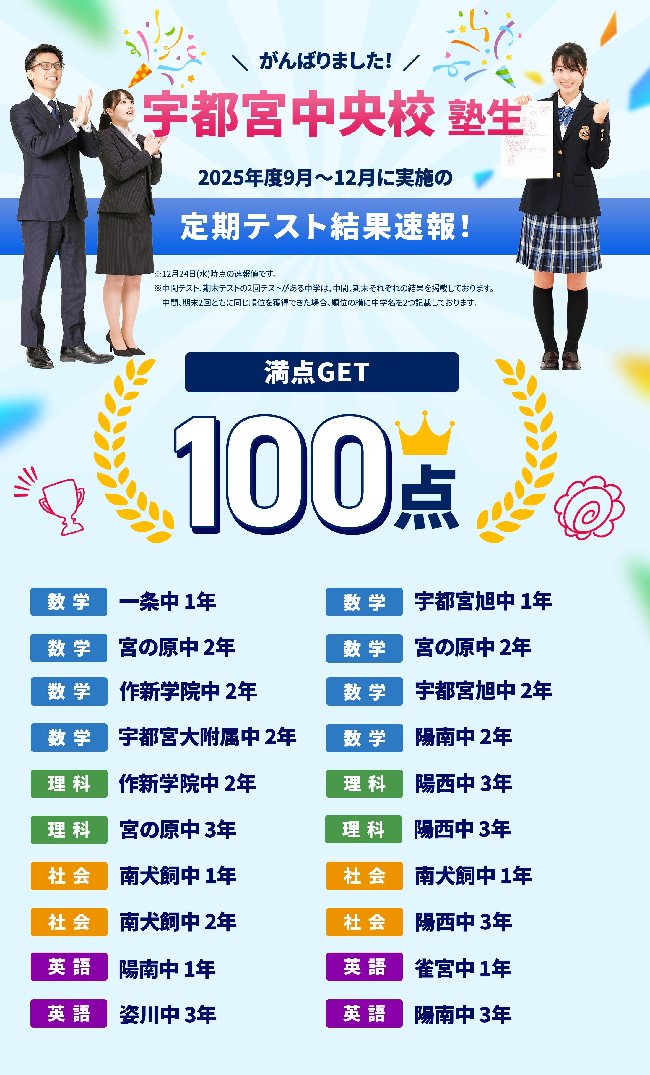 宇都宮中央校 定期テスト結果速報バナー